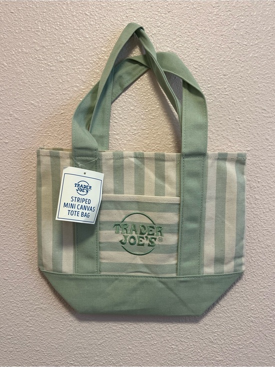 Handbags - Striped Mini Canvas Tote Bag Trader Joe’s - Sage Green